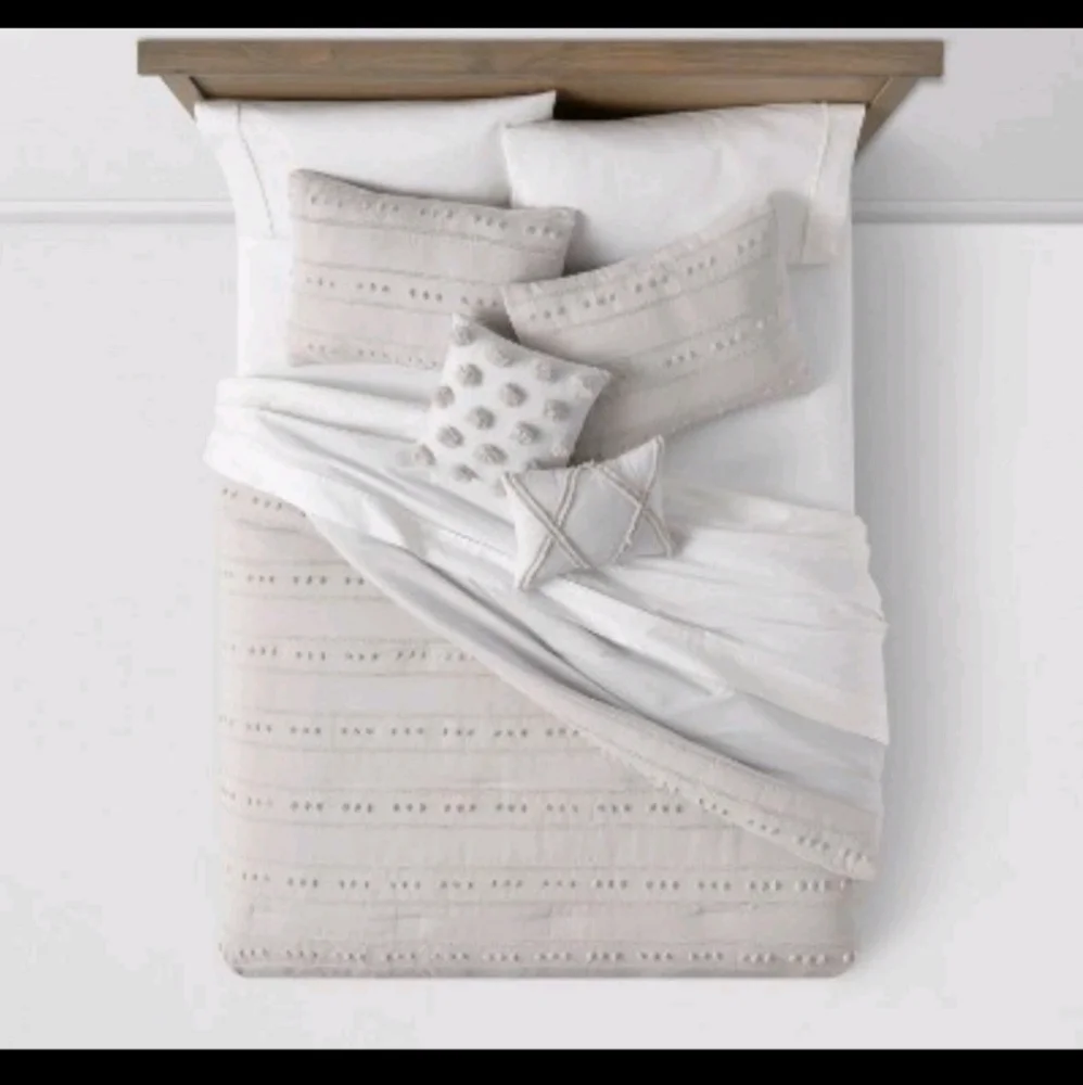 Threshold 5pc Full/Queen Clipped Stripe Dot Comforter Bedding Set Gray New!